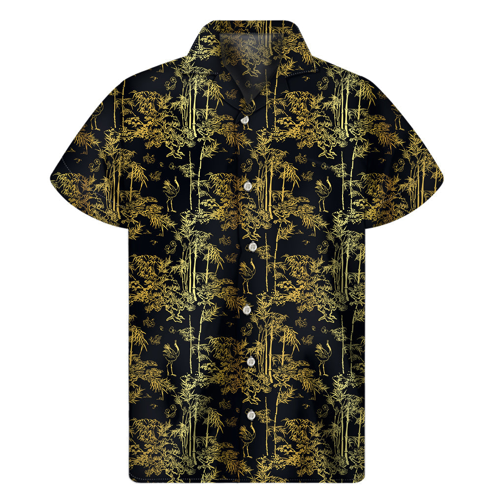 Golden Bamboo Paradise: Men's Hawaiian Short Sleeve Shirt - 1