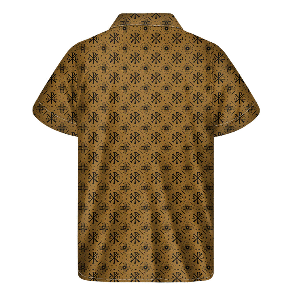 Hawaiian Heaven: Gold and Black Orthodox Pattern Short Sleeve Shirt - 2