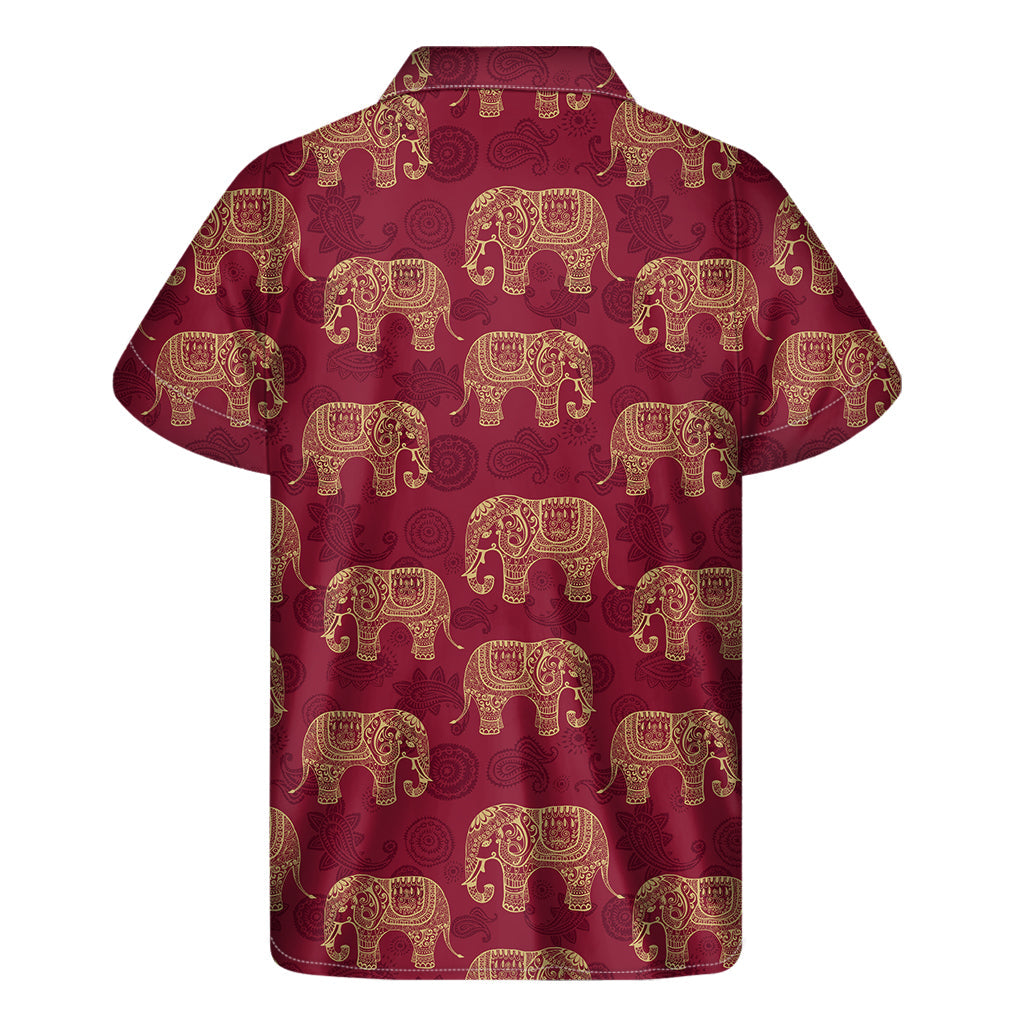 Gold and Red Boho Elephant Hawaiian Short Sleeve Shirt - 2