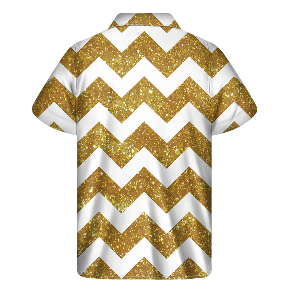 Gold and White Chevron Hawaiian Print Short Sleeve Shirt - 2
