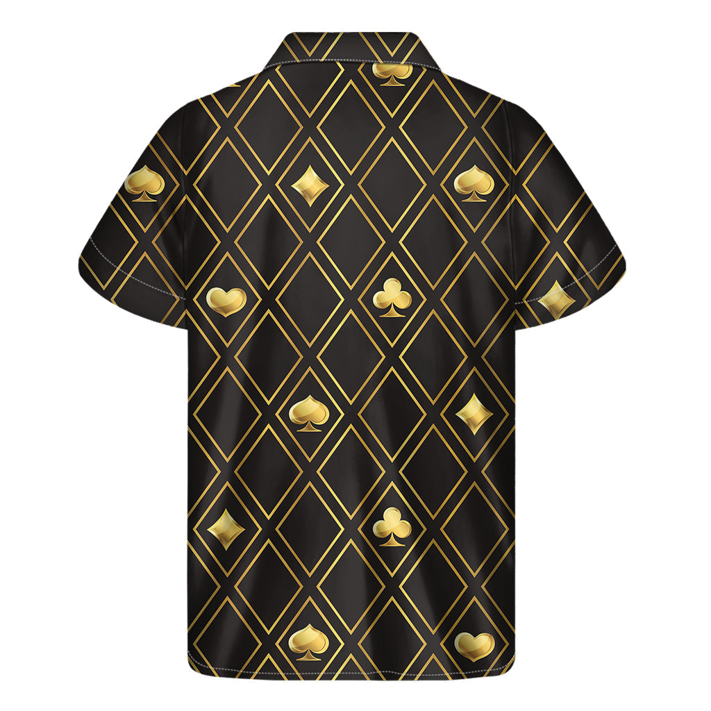 Golden Aloha: Hawaiian Style Short Sleeve Shirt with Playing Card Suits Pattern - 2