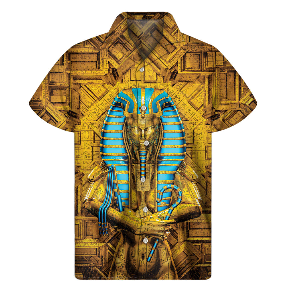 Golden Egyptian Pharaoh Print Hawaiian Short Sleeve Shirt - 1