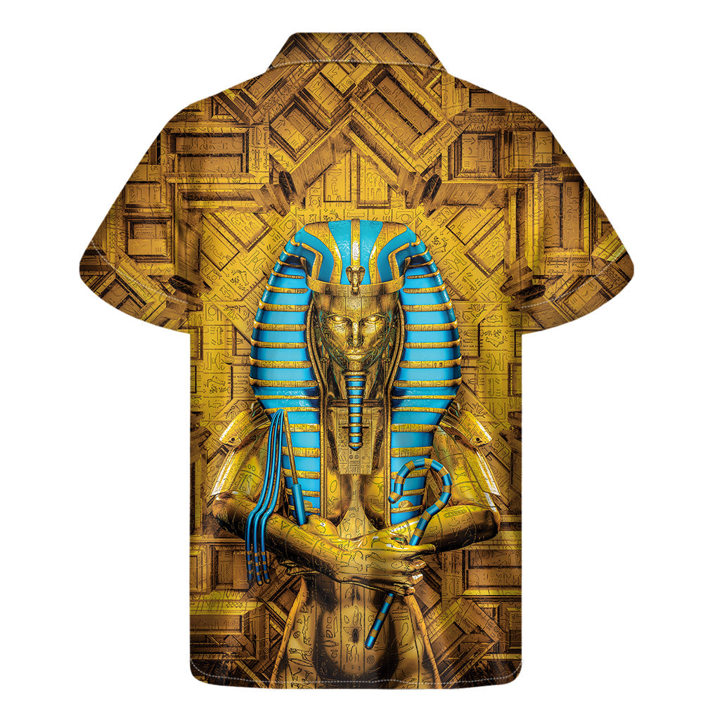 Golden Egyptian Pharaoh Print Hawaiian Short Sleeve Shirt - 2