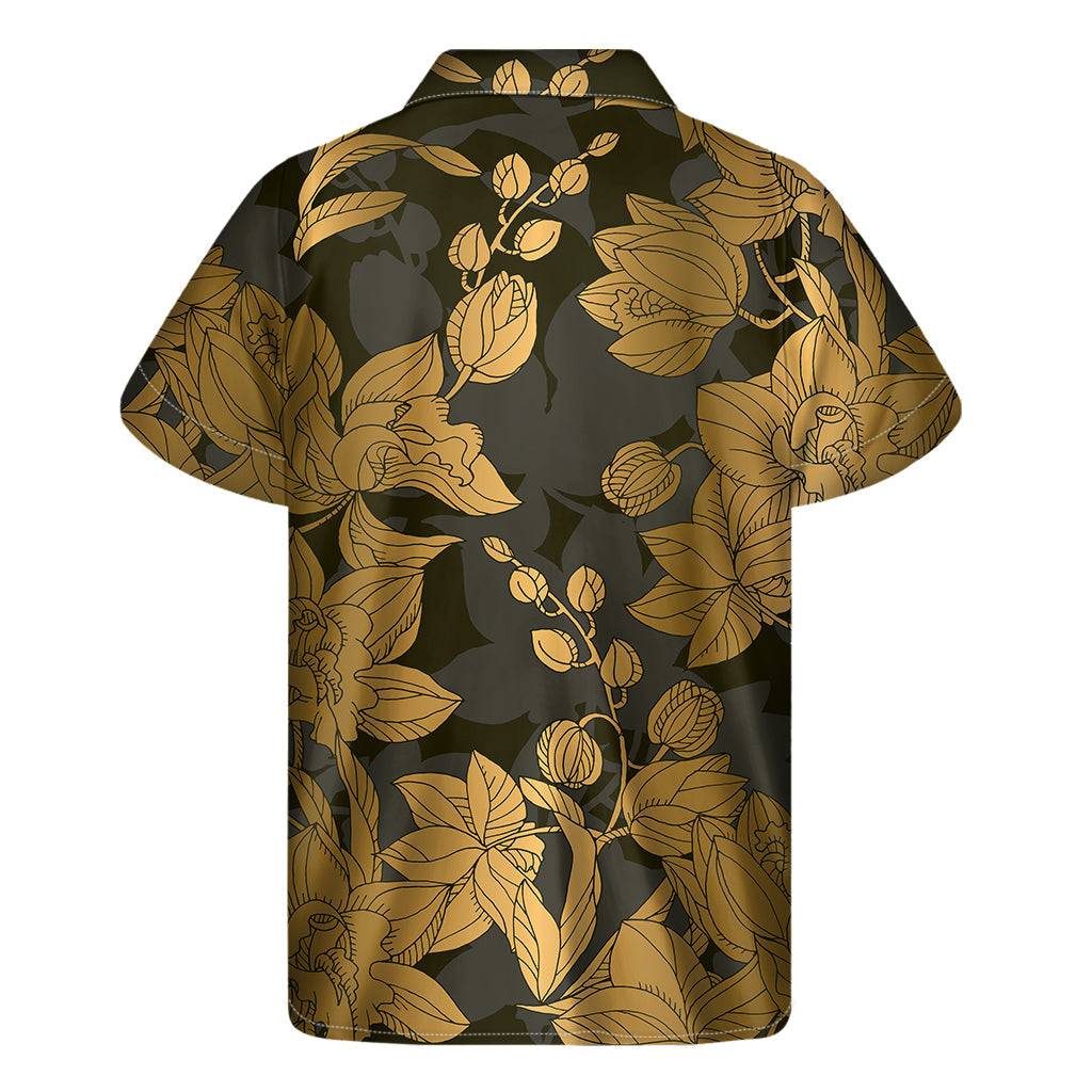 Golden Orchid Aloha: Men's Hawaiian Short Sleeve Shirt - 2