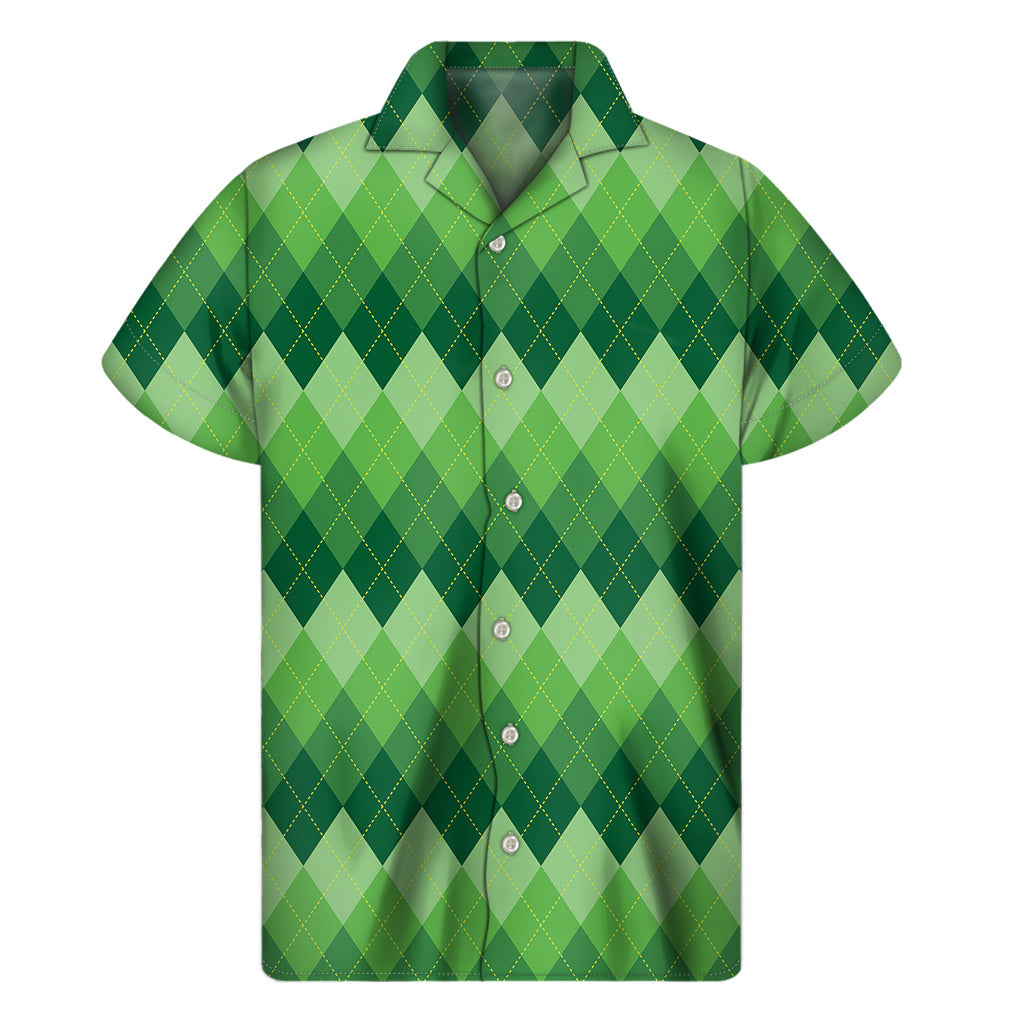 Grass Green Hawaiian Argyle Pattern Short Sleeve Shirt - 1