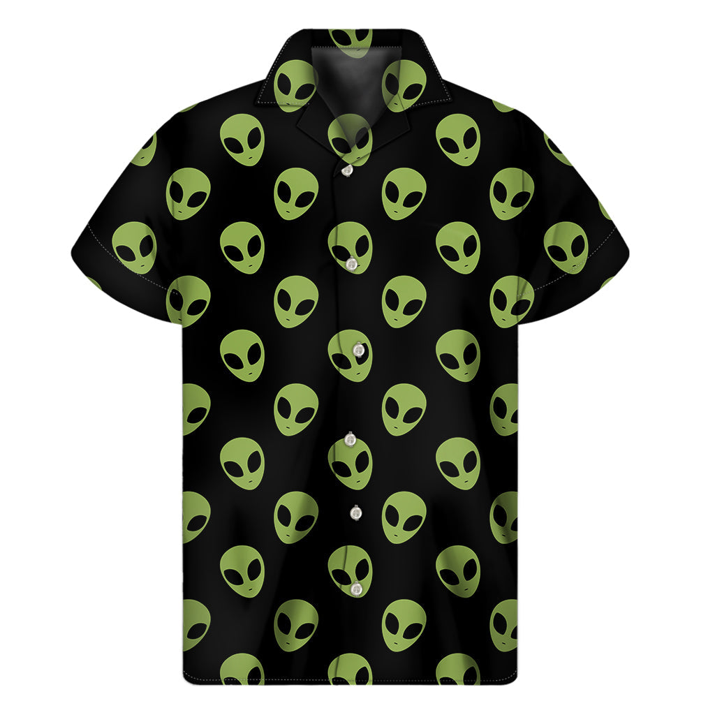 Green Alien Face Hawaiian Print Short Sleeve Shirt - 1