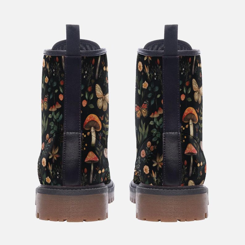 Cottagecore Butterfly Mushroom and Floral Leather Boots