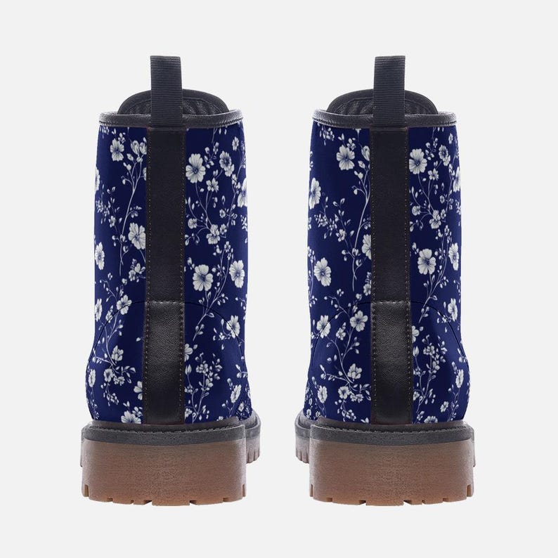 Toile de Jouy Boots Floral Combat Boots Floral Casual Vegan Leather Lightweight boots