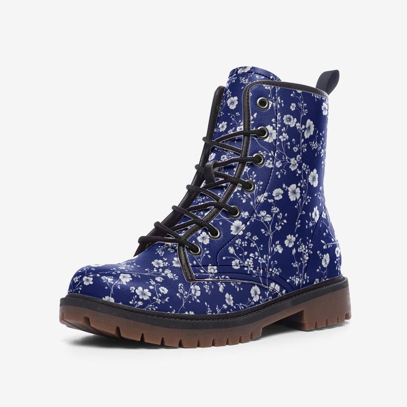Toile de Jouy Boots Floral Combat Boots Floral Casual Vegan Leather Lightweight boots
