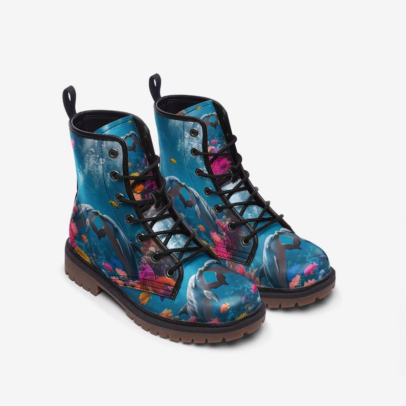 Ocean Boots Dolphin Boots Marine Life Boots Coral Reef Boots Marine Casual Vegan Leather Lightweight boots MT