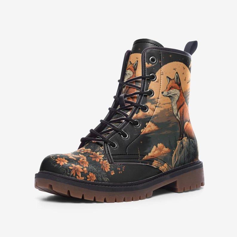 Cute Fox Boots Cute Fox Combat Boots Fox Casual Vegan Leather Lightweight boots
