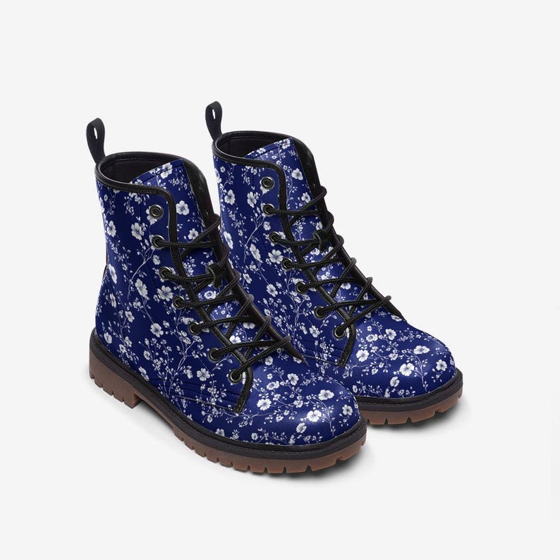 Toile de Jouy Boots Floral Combat Boots Floral Casual Vegan Leather Lightweight boots