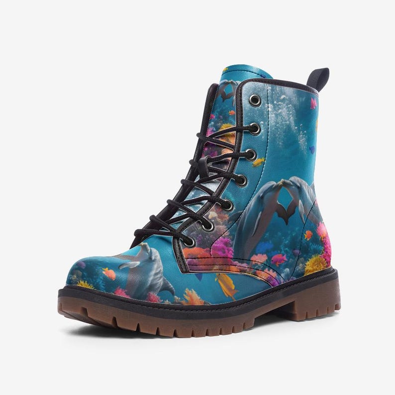 Ocean Boots Dolphin Boots Marine Life Boots Coral Reef Boots Marine Casual Vegan Leather Lightweight boots MT
