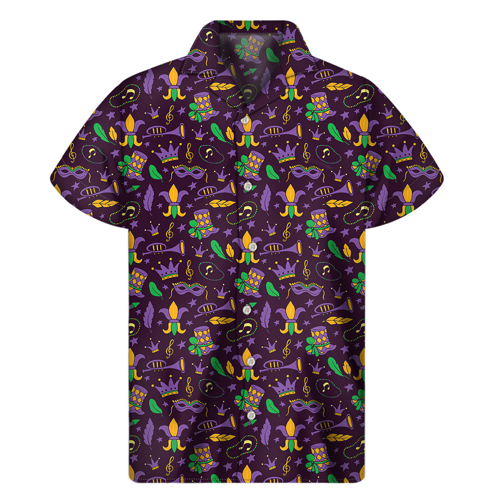 Island Vibes: Men's Hawaiian Short Sleeve Shirt in Mardi Gras Party Pattern - 1