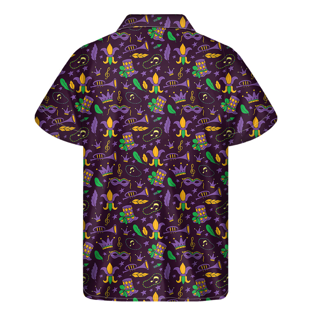 Island Vibes: Men's Hawaiian Short Sleeve Shirt in Mardi Gras Party Pattern - 2