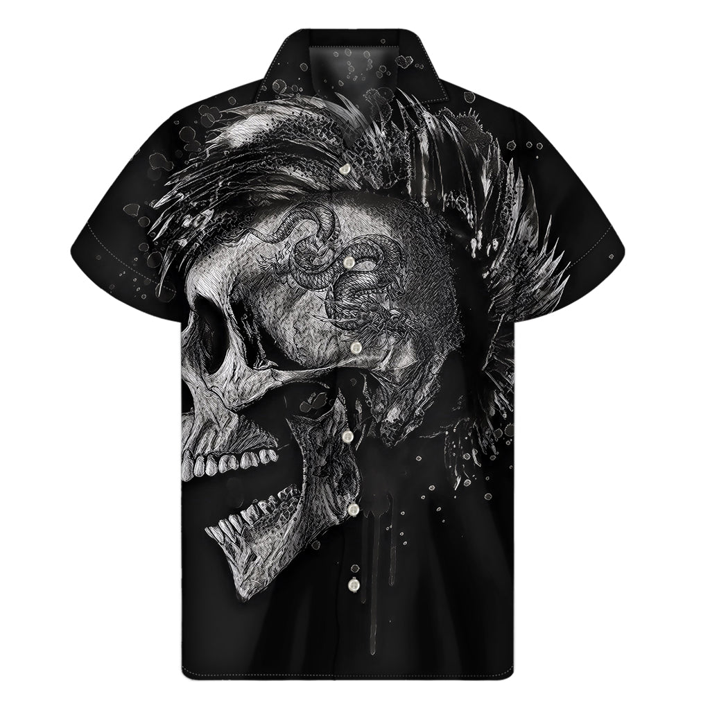 Tropical Twist: Monochrome Punk Skull Hawaiian Shirt - 1