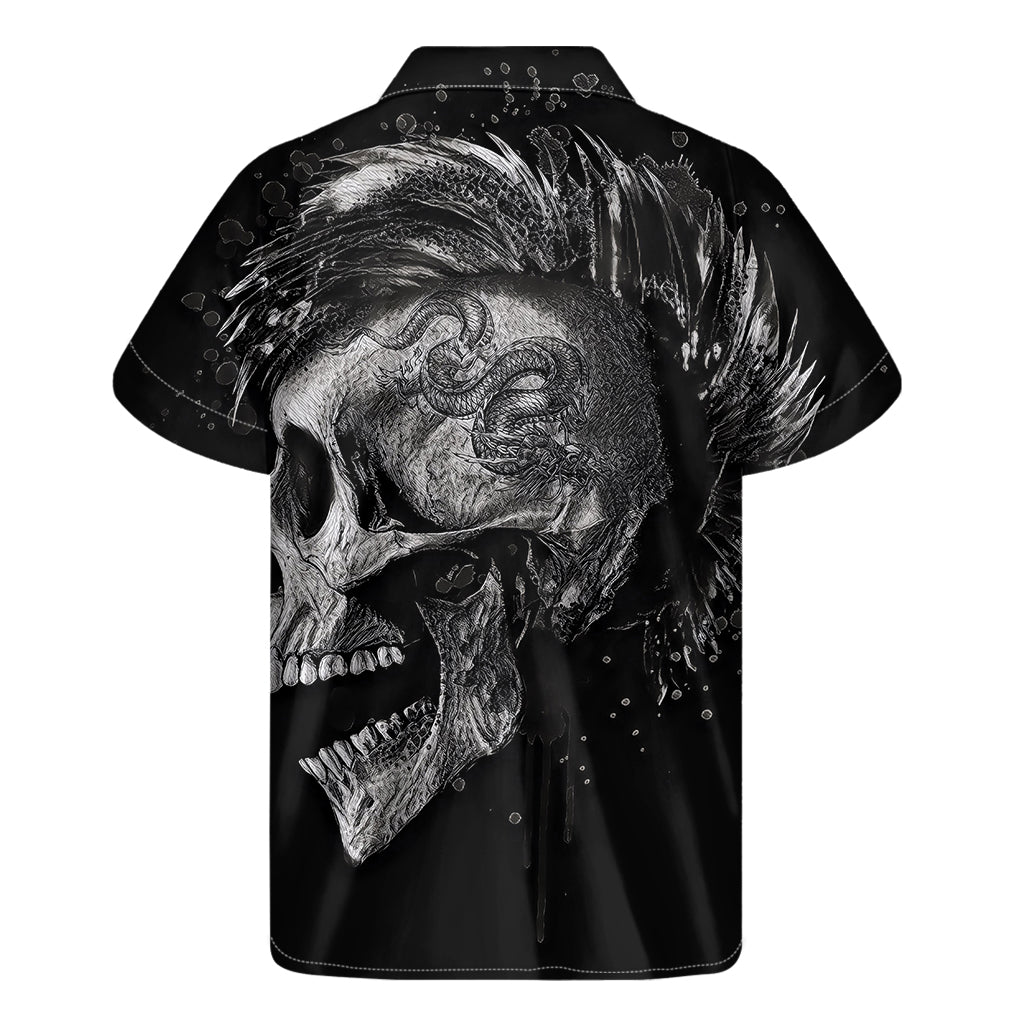 Tropical Twist: Monochrome Punk Skull Hawaiian Shirt - 2