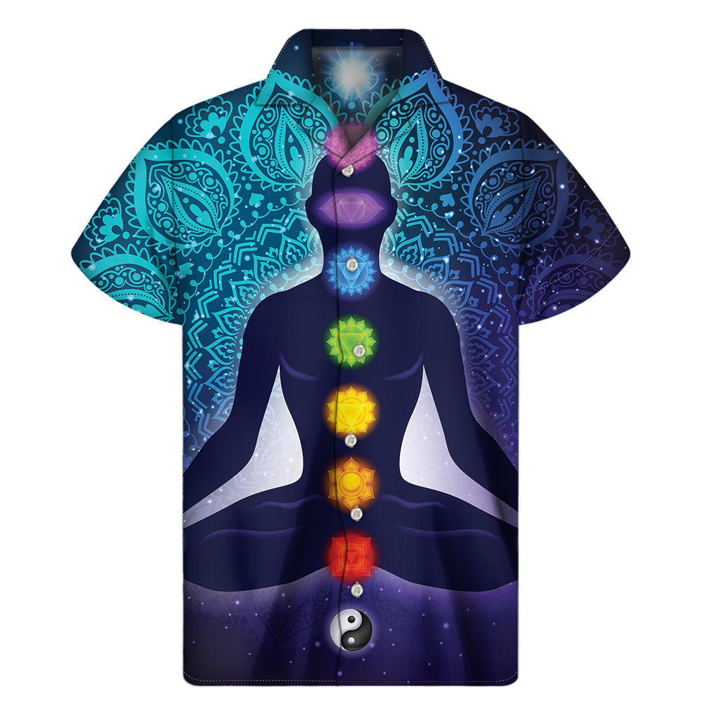 Nine Chakras Aura Print Hawaiian Short Sleeve Shirt - 1