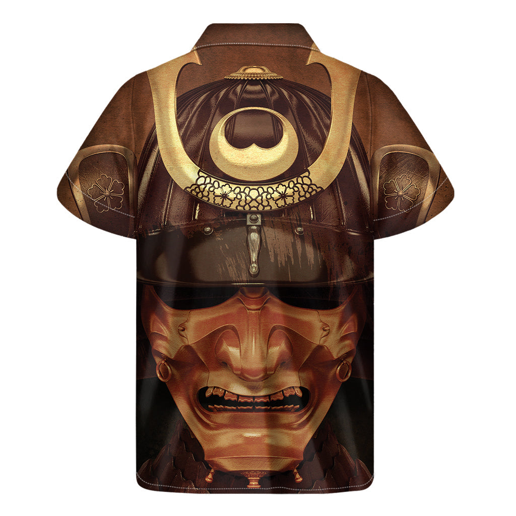 Hawaiian Samurai Style: Men's Short Sleeve Shirt with Old Japanese Mask Print - 2