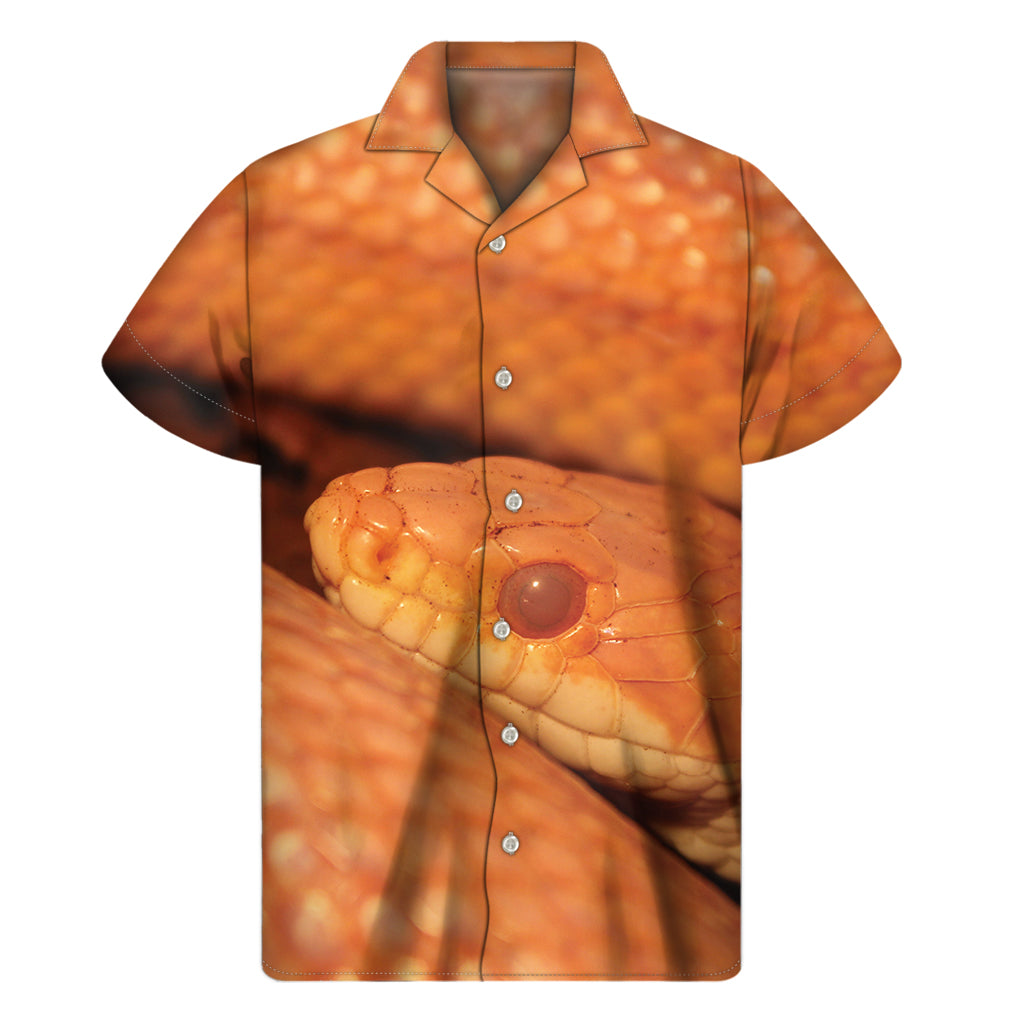 Orange Snake Print Hawaiian Short Sleeve Shirt - 1