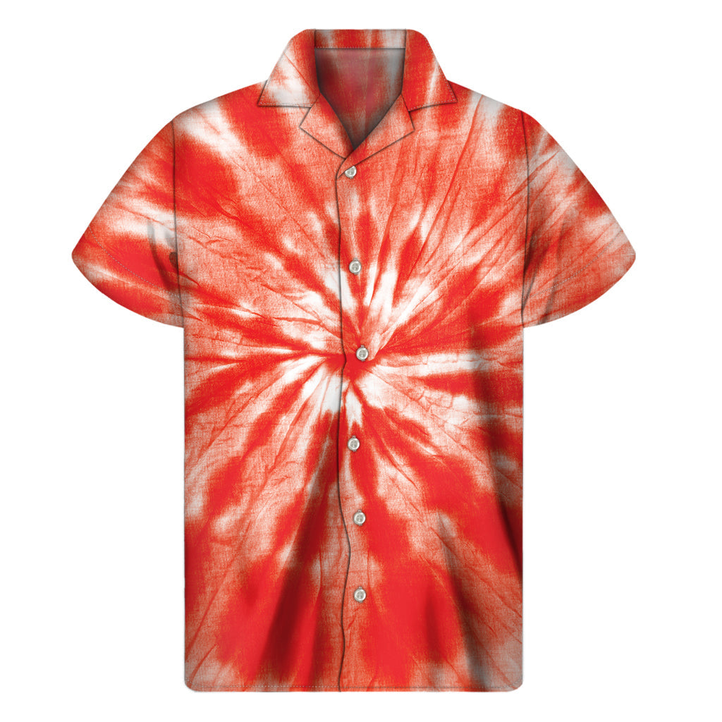 Island Vibes: Orange Tie-Dye Hawaiian Short Sleeve Shirt - 1
