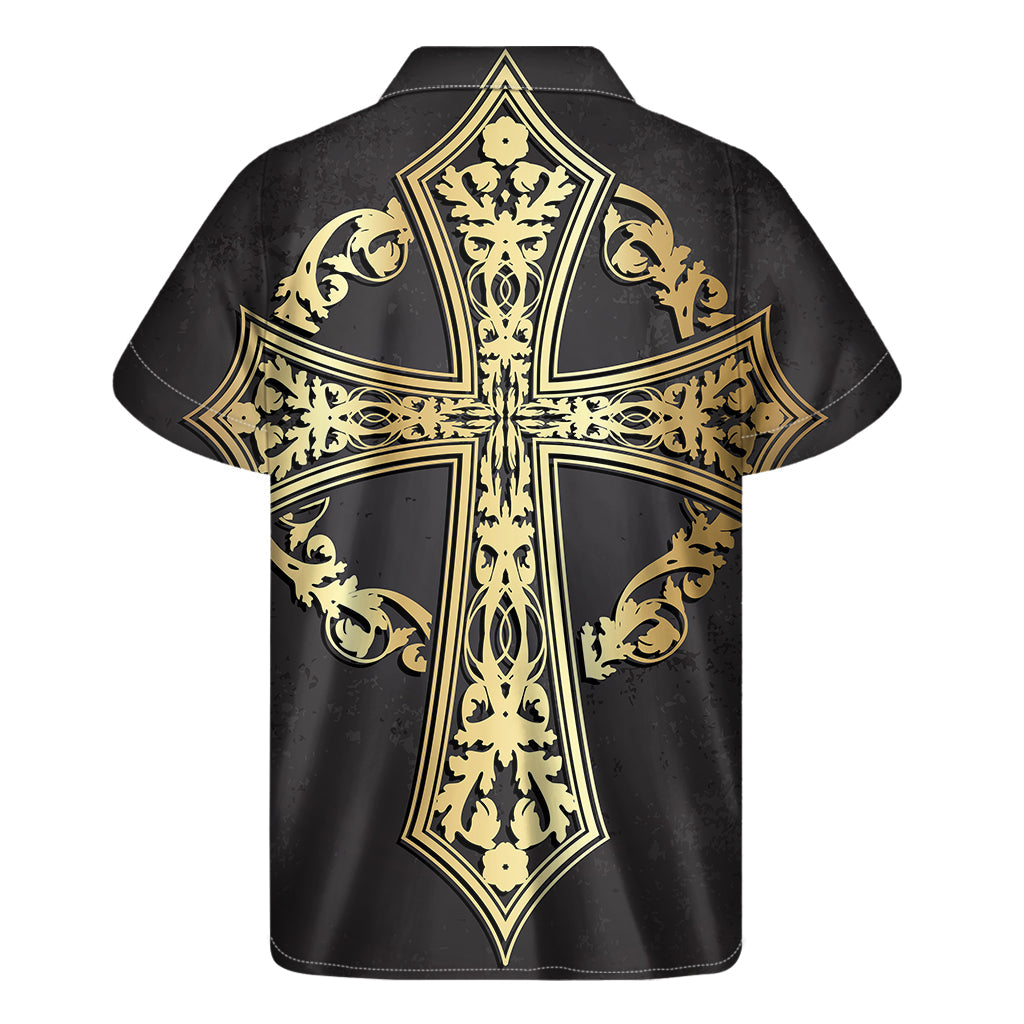 Ornamental Golden Cross Hawaiian Shirt - Embrace Island Style in Short Sleeves - 2