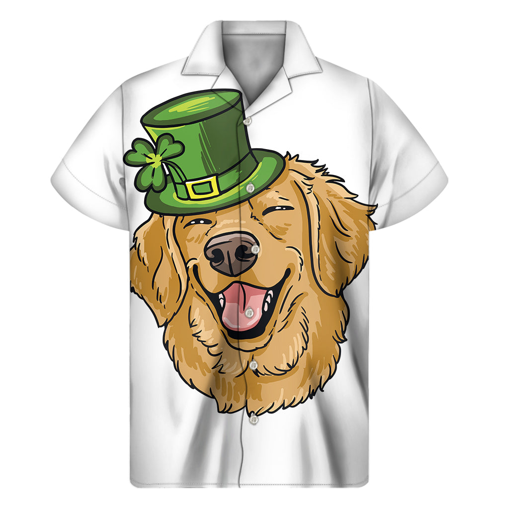 Tropical Vibes: Men's Hawaiian Golden Retriever Print Short Sleeve Shirt - 1