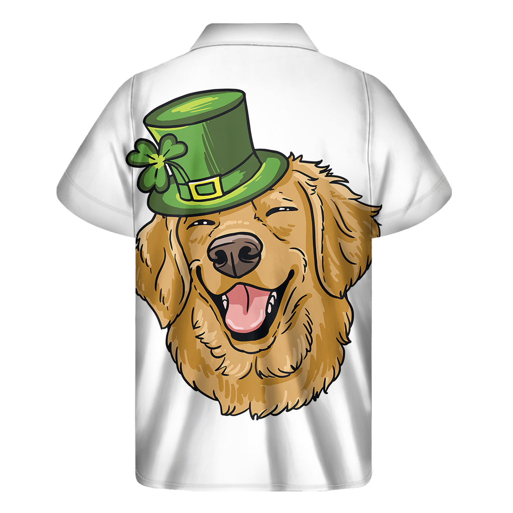 Tropical Vibes: Men's Hawaiian Golden Retriever Print Short Sleeve Shirt - 2