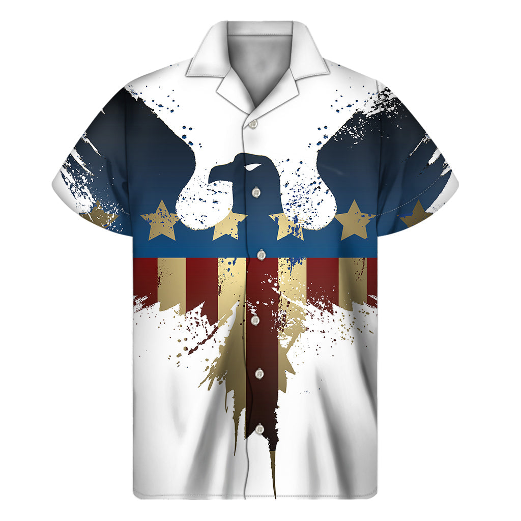 Stylish Hawaiian Short Sleeve Shirt with Patriotic American Eagle Print - 1