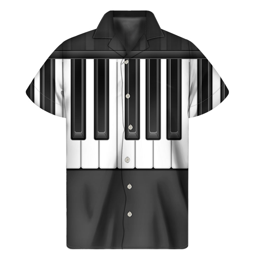 Island Vibes: Hawaiian Short Sleeve Shirt with Piano Keyboard Print - 1