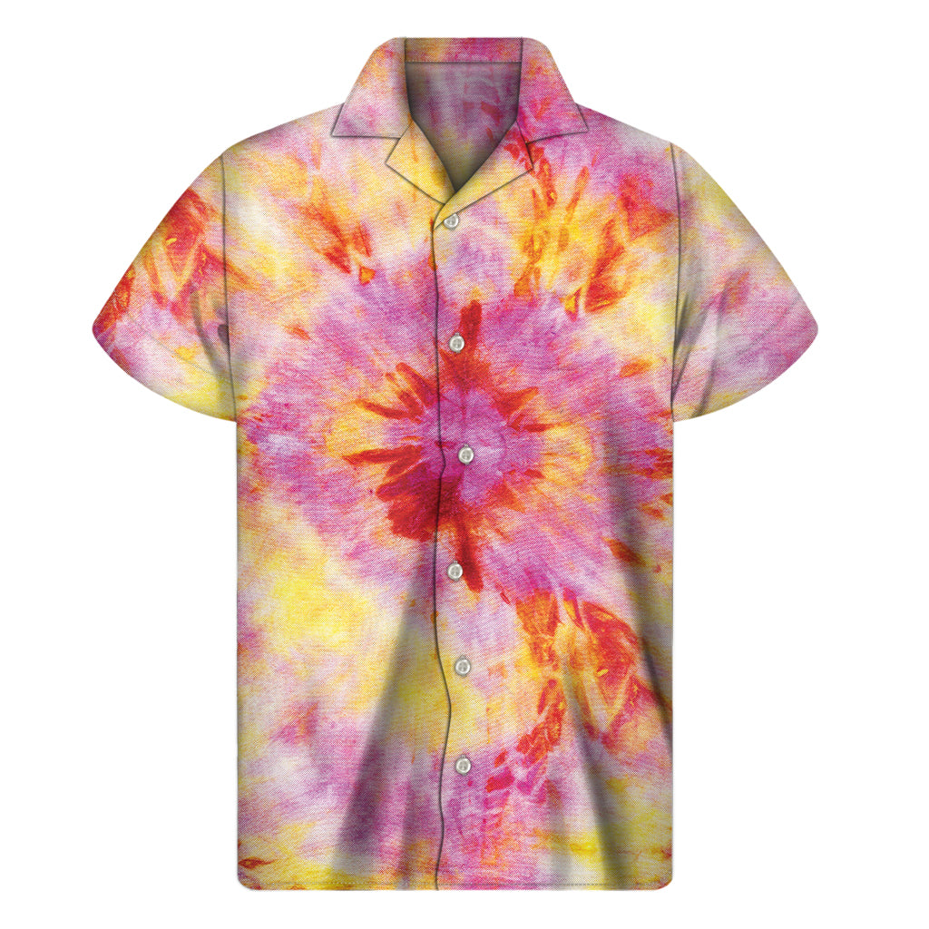 Pink and Yellow Tie-Dye Hawaiian Short Sleeve Shirt - 1