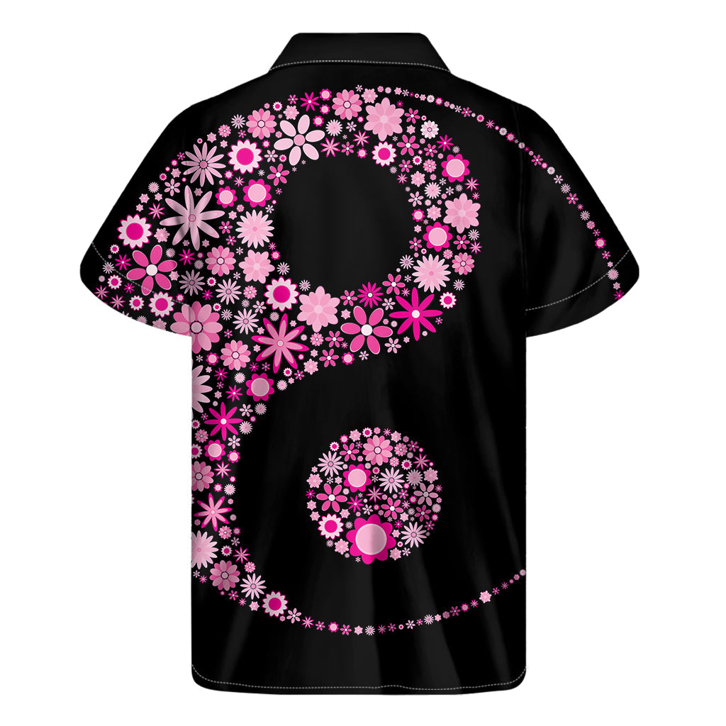 Pink Hawaiian Bliss: Men's Short Sleeve Shirt with Yin-Yang Flowers - 2