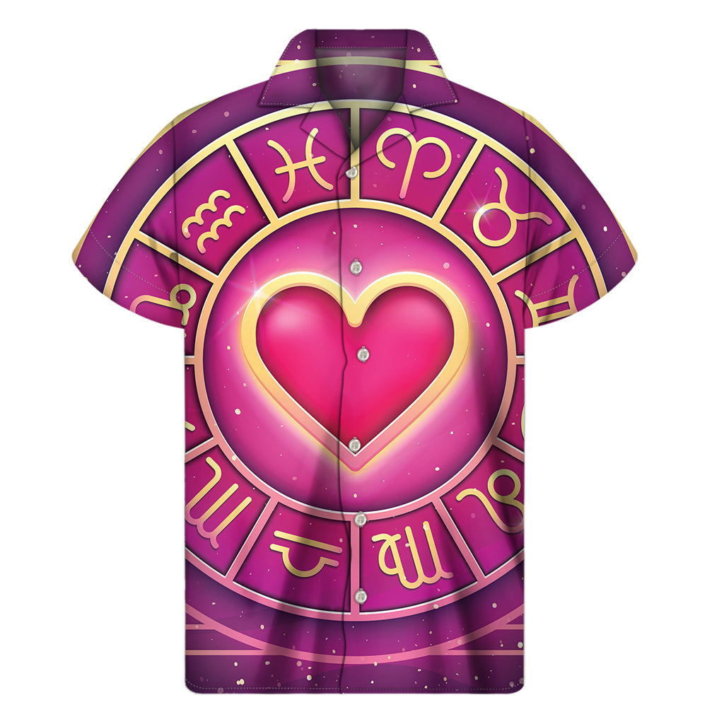 Island Vibe: Pink Heart Zodiac Wheel Hawaiian Short Sleeve Shirt - 1