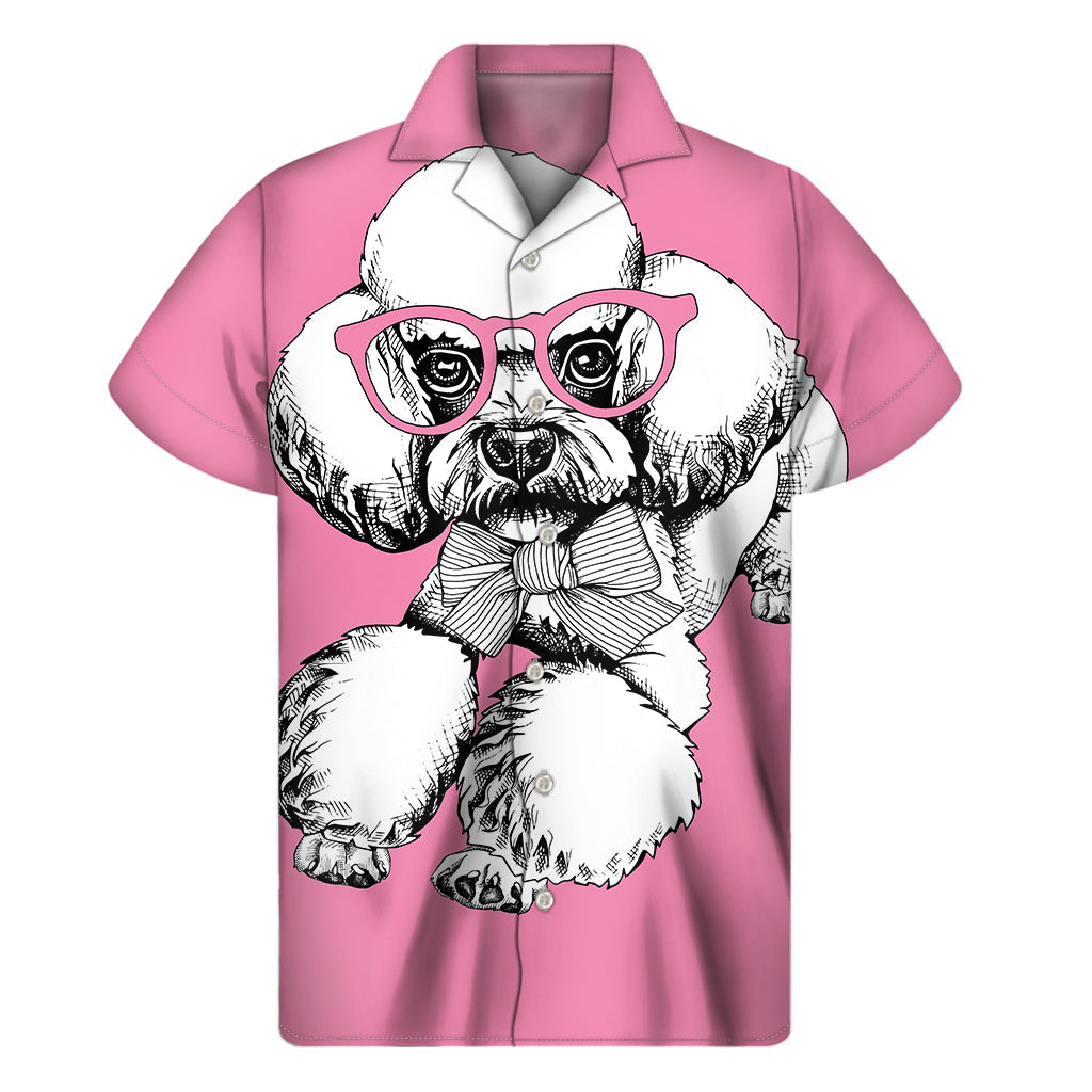 Fun in the Sun: Hawaiian Poodle with Glasses Print Short Sleeve Shirt - 1