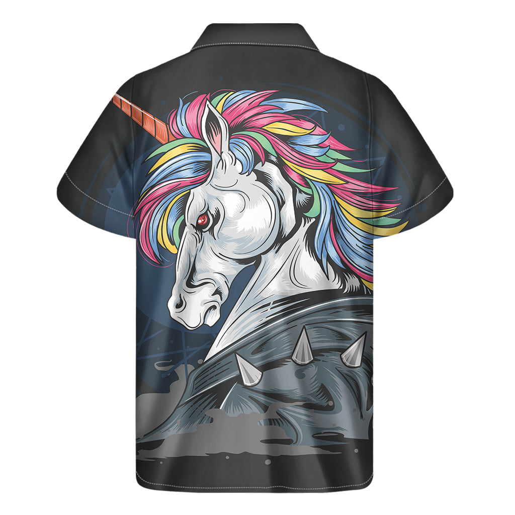 Beach Vibes: Hawaiian Men's Short Sleeve Shirt with Punk Unicorn Print - 2