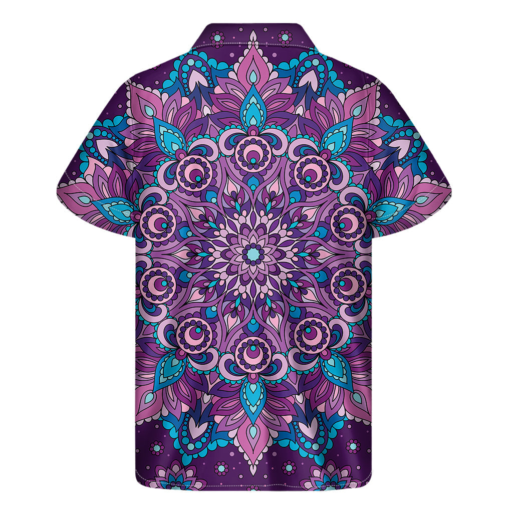 Hawaiian Mandala Print Short Sleeve Shirt in Purple and Blue - 2