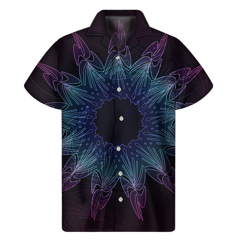 Purple and Teal Hawaiian Mandala Paradise Men's Short Sleeve Shirt - 1