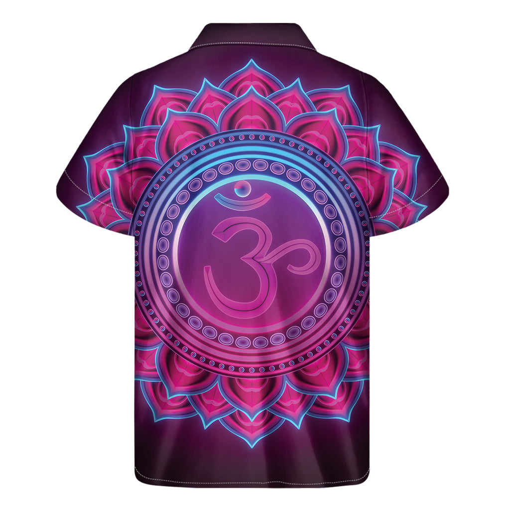 Purple and Teal Om Mandala Print Hawaiian Short Sleeve Shirt - 2