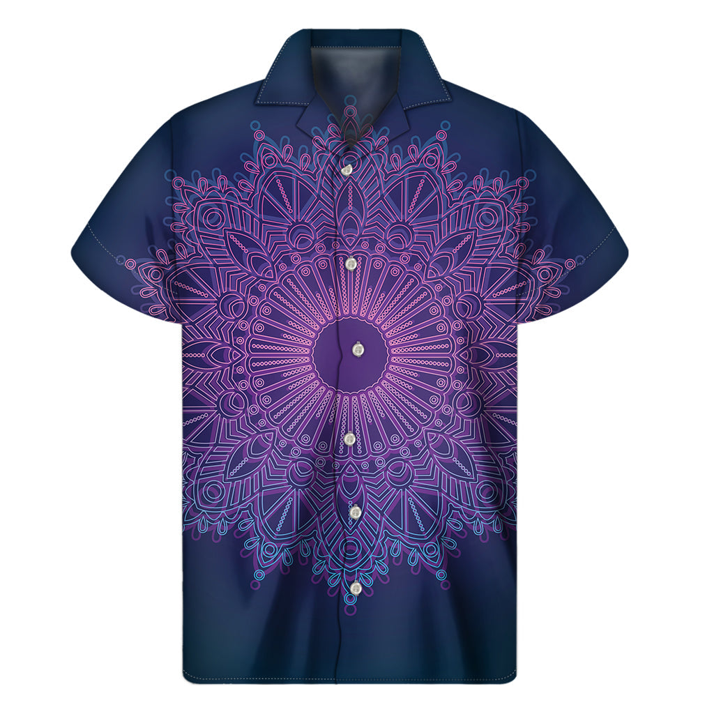 Purple Trippy Mandala Hawaiian Short Sleeve Shirt - 1