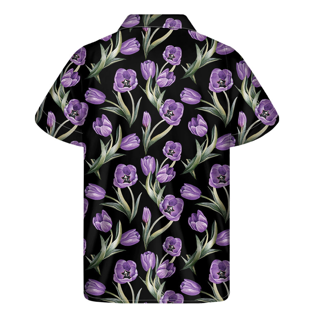 Purple Watercolor Tulip Pattern Hawaiian Short Sleeve Shirt - 2