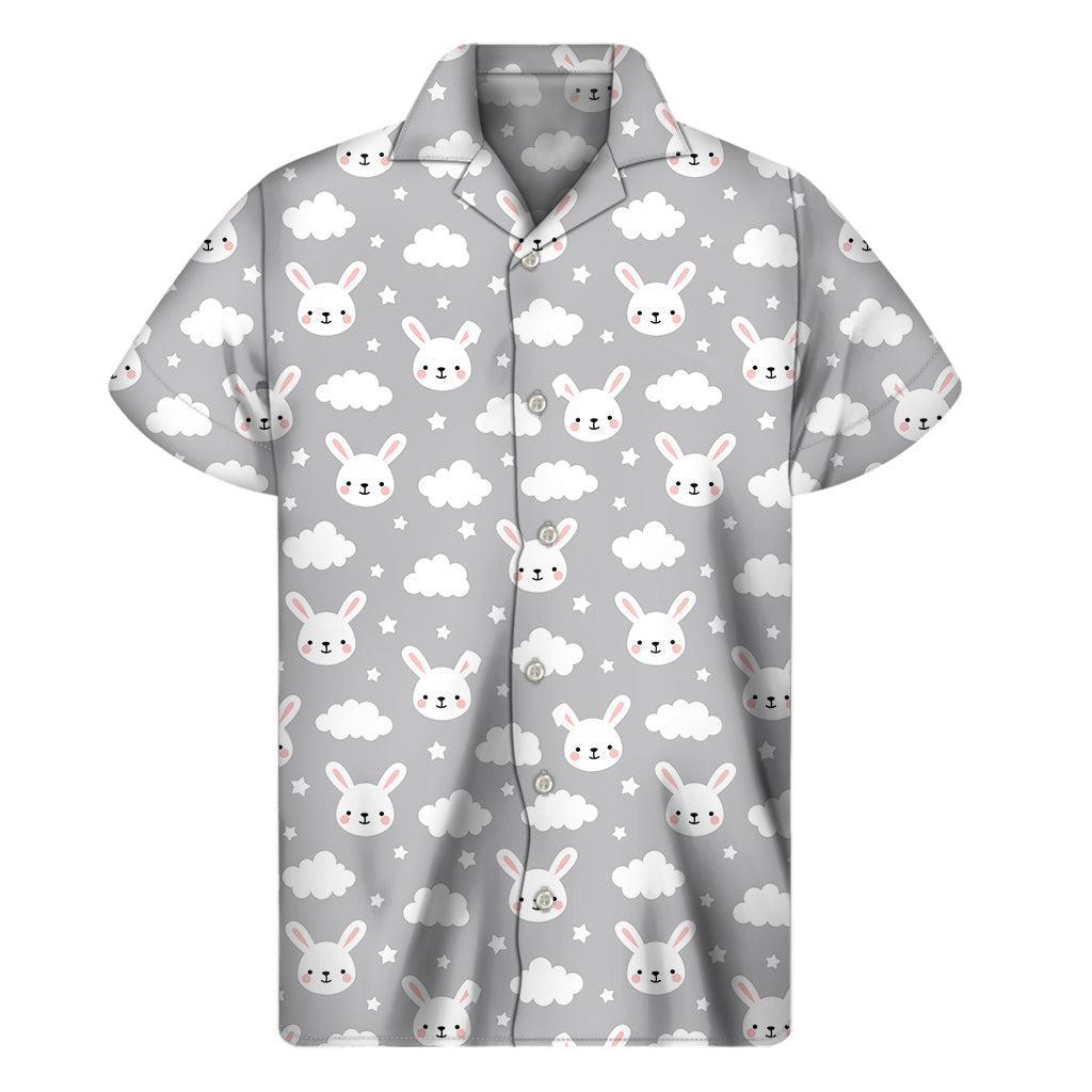 Rabbit and Cloud Pattern Hawaiian Short Sleeve Shirt - 1
