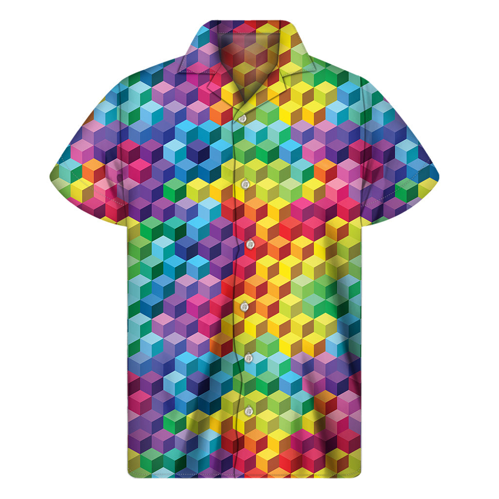 Rainbow Cubes: Men's Hawaiian Short Sleeve Shirt - 1