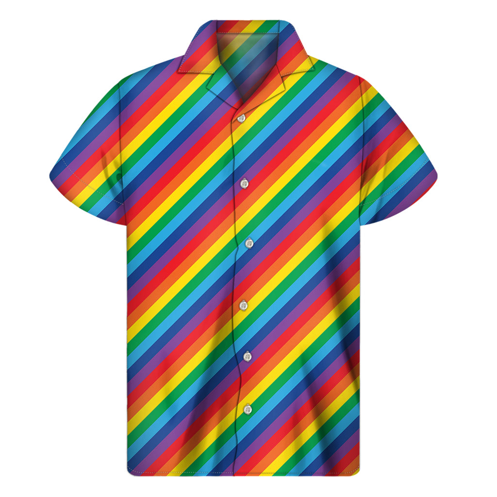 Island Vibes: Hawaiian Rainbow Diagonal Striped Short Sleeve Shirt - 1