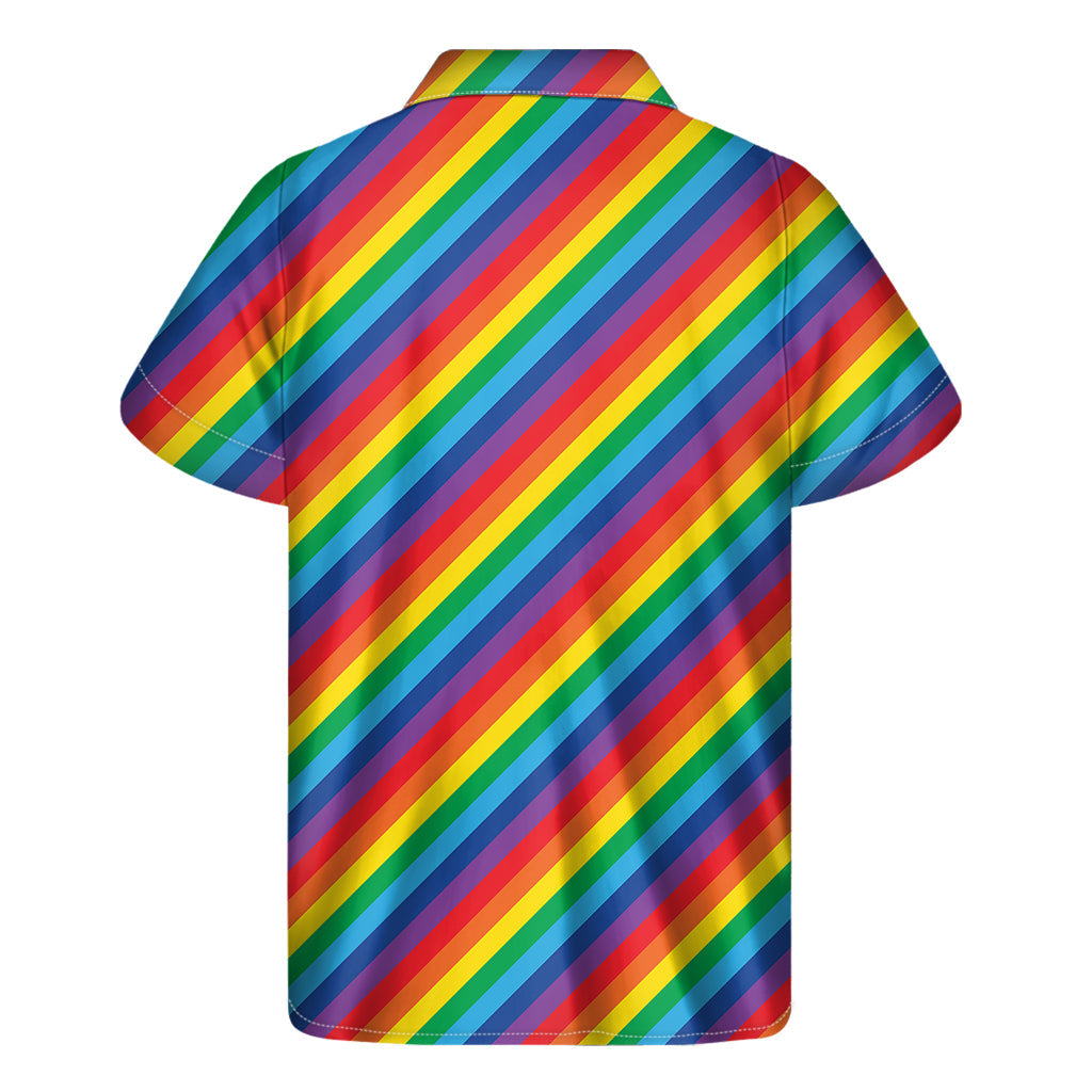 Island Vibes: Hawaiian Rainbow Diagonal Striped Short Sleeve Shirt - 2