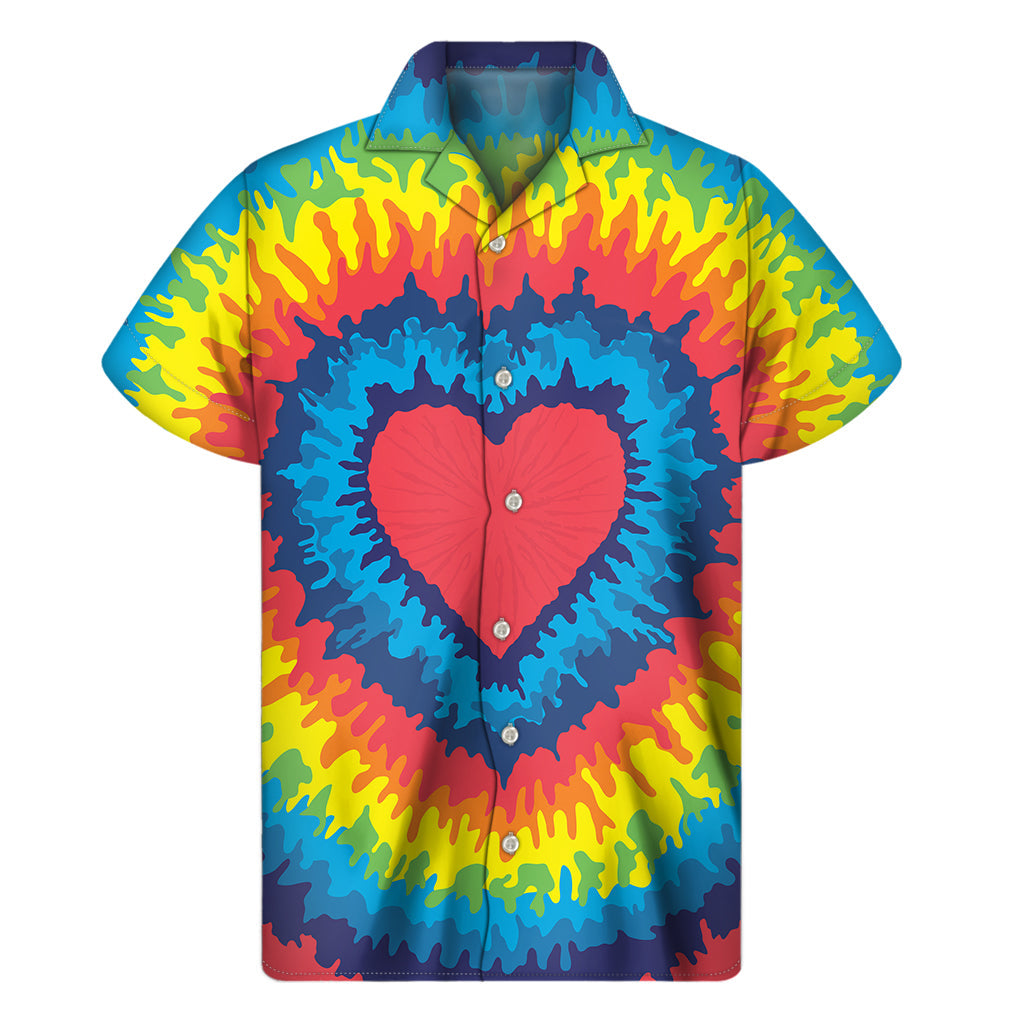 Rainbow Heart Tie Dye Hawaiian Short Sleeve Shirt - 1