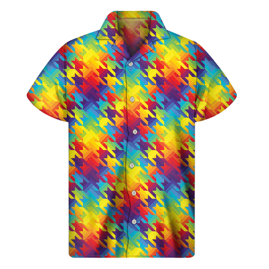 Island Vibes: Rainbow Houndstooth Hawaiian Shirt - 1