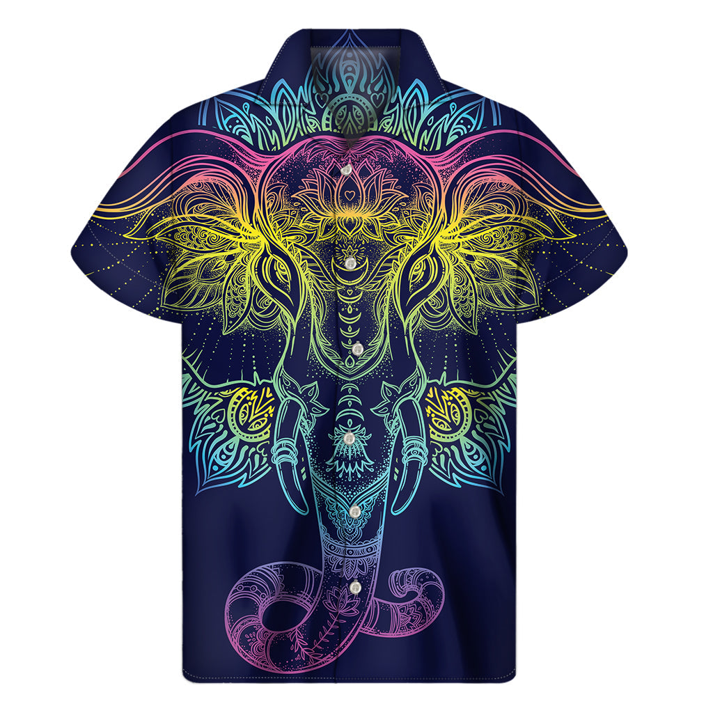 Bright and Bold Hawaiian Rainbow Elephant Short Sleeve Shirt - 1