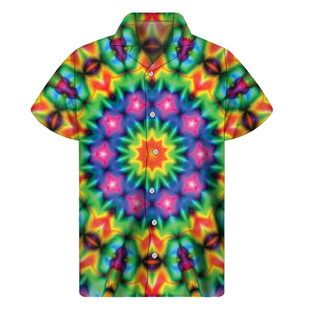 Tropical Vibes: Rainbow Kaleidoscope Hawaiian Short Sleeve Shirt - 1