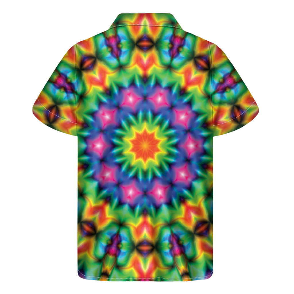 Tropical Vibes: Rainbow Kaleidoscope Hawaiian Short Sleeve Shirt - 2