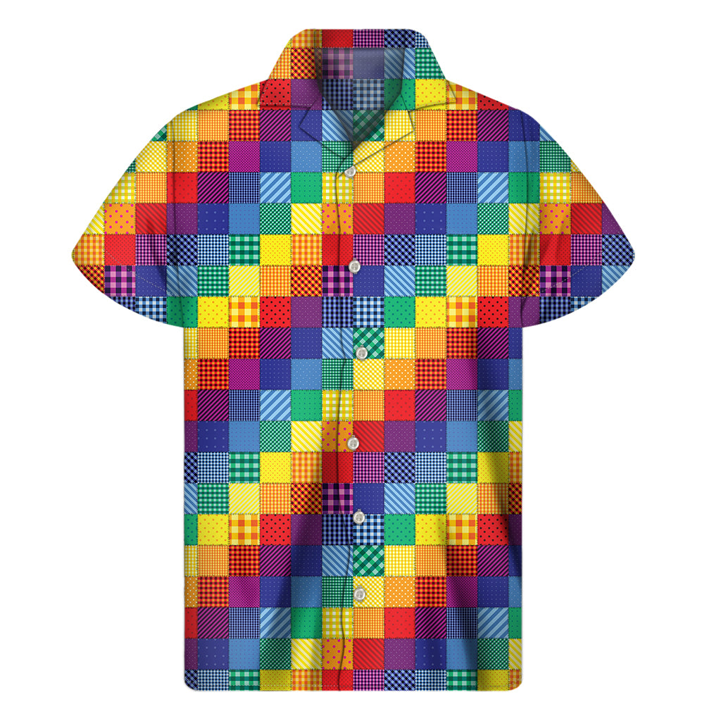 Island Vibes: Men's Rainbow Patchwork Hawaiian Shirt - 1